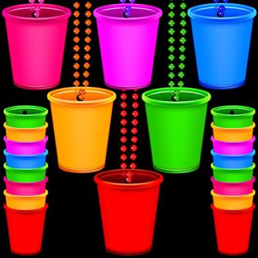 Imagem de Colar com 12 peças que brilham no escuro suprimentos para festa neon copo de shot brilhante em contas copo de plástico em forma de copo para casamentos churrasco férias na praia aniversário despedida de solteira neon decorações de festa, 6 cores