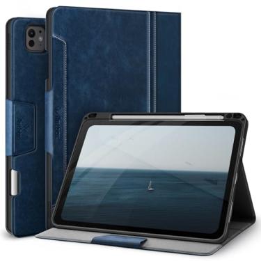 Imagem de Antbox Capa para iPad Pro de 11 polegadas M5 2025/M4 2024, suporte para lápis integrado, suporta totalmente Pencil Pro/USB-C, função hibernar/despertar automático, couro vegano (azul)