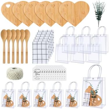 Imagem de Teenyyou 6 conjuntos de prêmios de chá de bebê para jogadores vencedores de chá de bebê presentes de convidados tábua de queijo de bambu colher de bambu toalha xadrez hastes de eucalipto artificiais