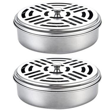 Imagem de Suporte de bobina de mosquito, bobina de aço inoxidável, queimador de incenso, portátil, para mosquito, espiral, caixa de suporte de incenso de sândalo, suporte de incenso à prova de fogo, 2 peças