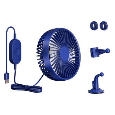 Imagem de IEUDNS Circulação de ar do ventilador de carro USB Copo compacto de sucção e apoio de cabeça 3 velocidades ajustáveis ​​12V 24V para SUV Van Home Truck, Azul