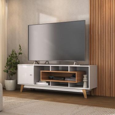 Imagem de Rack para TV Até 55 Polegadas 1 Porta com Nicho Yescasa Branco/Nogal