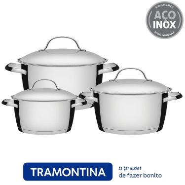 Imagem de Jogo de 3 Panelas em Aço Inox com Fundo Triplo Allegra - Tramontina