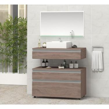 Imagem de Gabinete Para Banheiro Com Cuba E Espelheira 80cm Safira Contarini Rústico
