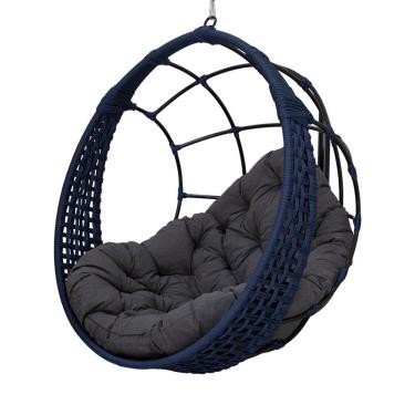 Imagem de Balanço Ninho Suspenso Corda Náutica Azul Almofada Impermeável Cinza Com Mola E Mosquetão