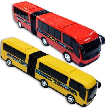 Imagem de 2 Ônibus Brinquedo Articulado Metropolitano Plástico Grande (1 Amarelo / 1 Vermelho)