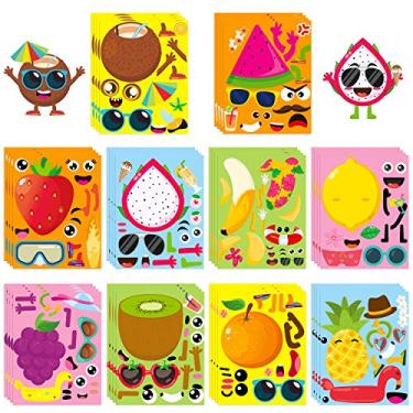 Imagem de MALLMALL6 40Pcs Make Your Own Fruit Stickers 10 Kinds Cartoon Fruit Summer Hawaii Theme Characters Sticker DIY Dress Up Art Crafts Mixed and Matched Tutti Frutti Party Favors Games Decorations for Kid