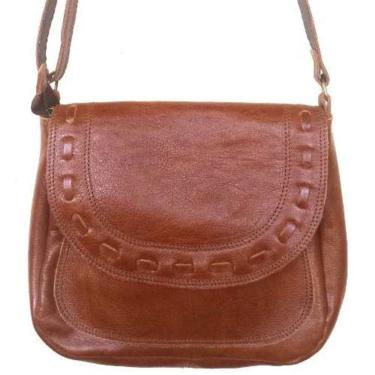 Imagem de Bolsa Feminina De Couro Bovino Grande Marrom Amarelado Cor Marrom