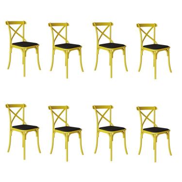 Imagem de Kit 8 Cadeiras Katrina Assento Corano Preto Aço Amarelo Amarelo