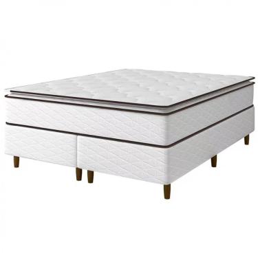 Imagem de Cama Box Queen Size Umaflex New Itália Pillow Top D26 Branco Com Marrom