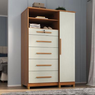 Imagem de Cômoda Com Sapateira E Cabideiro Multiuso 5 Gavetas 1 Porta Imperial Zanzini Madeir/off