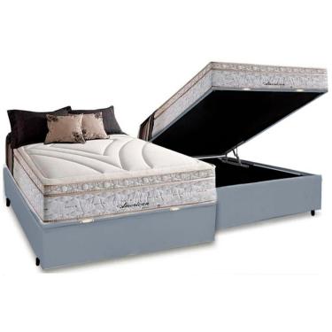 Imagem de Cama Box Baú Casal Com Colchão Herval American Molas Maxspring 138x188x76cm Ms Suede Cinza