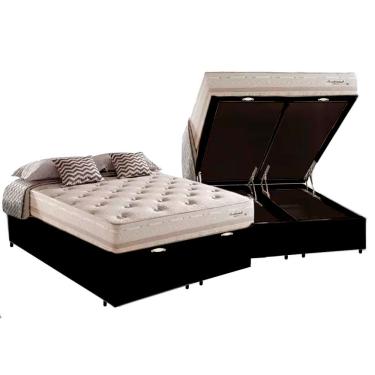 Imagem de Cama Box Baú Casal Bipartida Com Colchão Herval Scotland Molas Maxspring 138x188x76cm Ms Courino Preto