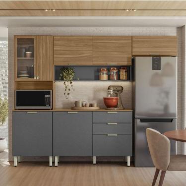 Imagem de Kit para Cozinha Compacta Alba 7 Portas 2 Gavetas em MDF 249.5cm Grafite com Balcão