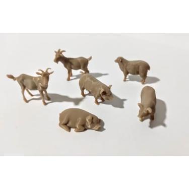 Imagem de cabras e porcos + ovelha 6 peças escala 1:87 sitio fazendinha trem ferromodelismo diorama maquete 1/87