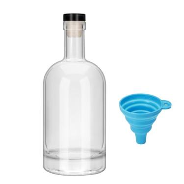 Imagem de eispap Garrafas de vidro transparente de 473 ml com tampas pretas e cápsulas retráteis de PVC, garrafas de licor de 500 ml com tampas em forma de T, garrafa de vinho vazia de base pesada para vinho