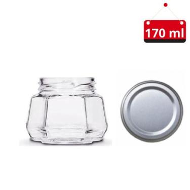 Imagem de 15 Un. Pote de vidro sextavado 170 ml com tampa e lacre - Nadir Figuei