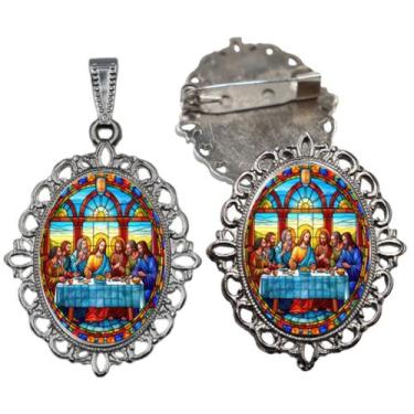 Imagem de Broche com Relicario Cor Prata Santa Ceia Terno Noivo lapela Qualidade