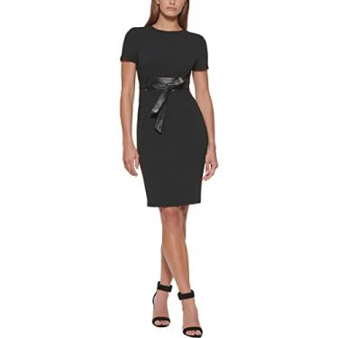 Imagem de Calvin Klein Vestido feminino de crepe de manga curta para eventos, Preto, 50