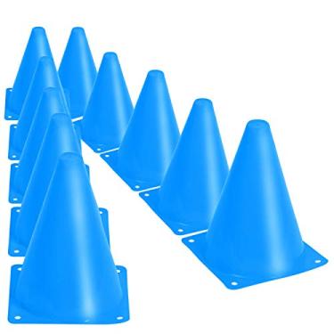 Imagem de KINJOEK 30 pacotes de 7 pol. Cones de treinamento esportivo, cones de tráfego com bordas arredondadas para segurança, futebol, futebol americano, basquete, treinamento, agilidade, treinamento de perfuração, cones de marcador de campo, azul
