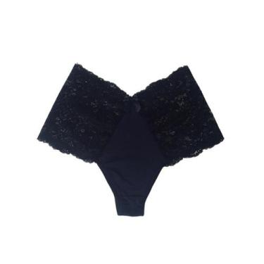 Imagem de Calcinha plus size de poliamida com renda - Vip Lingerie, Preto, GG