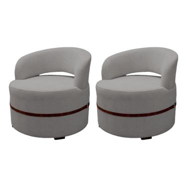 Imagem de Kit 2 Poltronas Decorativa Luana Estofada para Sala Linho Cinza