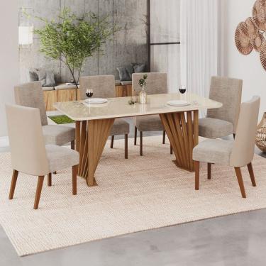 Imagem de Mesa de Jantar 6 Lugares Lívia/Anne Natural/Corano Bege/Creme - Pnr Móveis