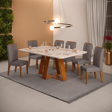 Imagem de Conjunto de Sala de Jantar 6 Cadeiras Tampo Curvo Dj Moveis Kiara Freijo Yasmin Lunar