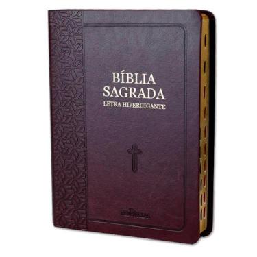 Imagem de Bíblia Sagrada letra Hipergigante Capa Pu Luxo Vinho/Bordô com Índice 