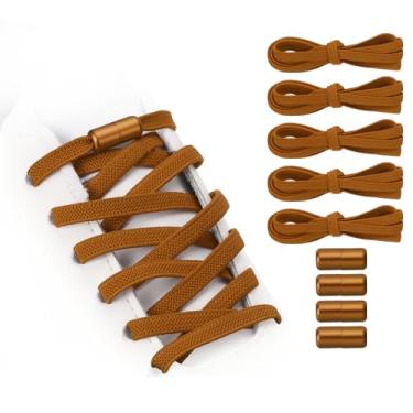 Imagem de YELARXI Cadarços elásticos sem laço com 4 fivelas de metal para adultos, tênis de lona, Marrom, 39 inch