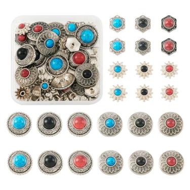 Imagem de Spritewelry 24 Conjuntos De Conchos Para Rebites Decorativos Couro, Girassol, Pinos 13-20 Mm, Metal Turquesa, Rápidos, Peças Fundidas Redondas, Parafuso, Botão Traseiro, Acessórios Decoração Manuais