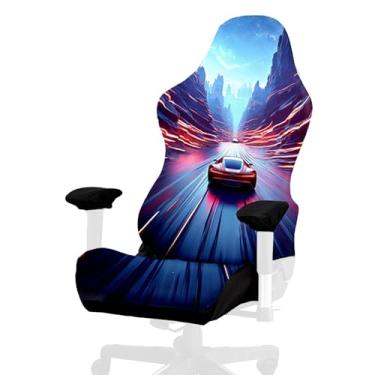 Imagem de Capa para cadeira de jogos, estilo Cyberpunk fixe, alta elasticidade, macia, fácil de instalar, capa de assento para cadeira de jogos com capa de apoio de braços - sem cadeira (E)