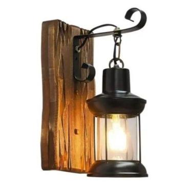Imagem de Arandela Rústica Madeira Metal Vidro Lanterna Marroquina - Delis