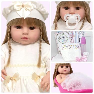 Imagem de Bebe Reborn de Silicone Loira Linda com Acessórios Enxoval - Cegonha R