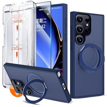 Imagem de QSEVNSQ Capa para Samsung Galaxy S24 Ultra com suporte, capa magnética para Magsafe com protetor de tela, capa fosca translúcida com suporte e suporte de anel para Galaxy S24 Ultra, azul