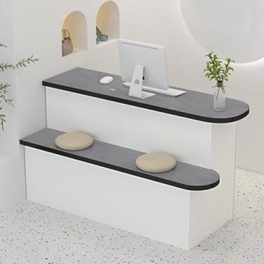 Imagem de Mesa de recepção, balcão de recepção, balcão de caixa de varejo, mesa de recepção moderna, balcão de caixa de recepção para salão de beleza, loja de conveniência, hotel/pequeno bar (cor: cinza escuro)