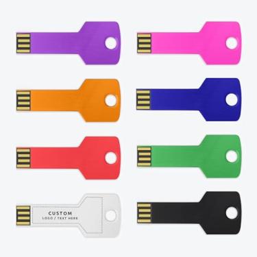 Imagem de Pen drive USB personalizado, pacote com 100 unidades de pen drive em formato de chave personalizada USB 2.0, ideal para presentes corporativos, eventos de negócios e brindes promocionais (64 GB, sem