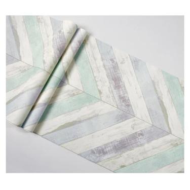 Imagem de ESSMOKO Papel de parede de PVC imitação de grão de madeira nostálgico mediterrâneo sala de estar quarto escritório papel de parede ciano claro 53 * 950 cm
