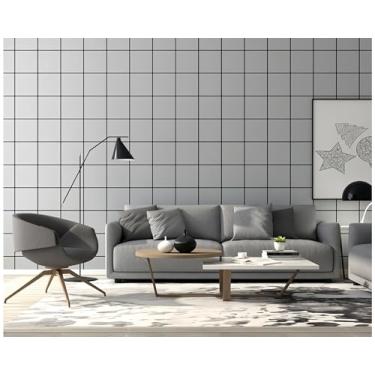 Imagem de ESSMOKO Papel de parede moderno simples geométrico quadrado PVC não autoadesivo sala de estar quarto escritório loja fundo papel de parede cinza médio 53 * 950 cm