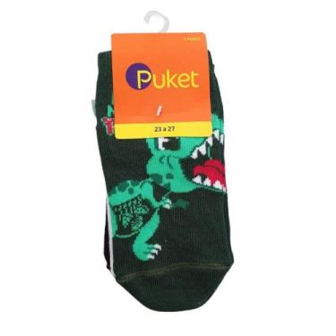 Imagem de Puket kit meia 010403262, Dinossauro, Verde, Preto, 28