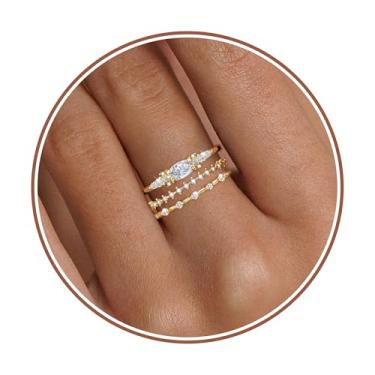 Imagem de Anéis empilháveis para mulheres adolescentes presentes na moda anéis de ouro para mulheres não manchadas zircônia cúbica conjunto de anéis grossos alianças de casamento joias de ouro tamanho 6-10, Aço