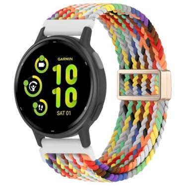 Imagem de EverAct Pulseira trançada magnética de 20 mm compatível com Garmin Vivoactive 5/Vivoactive 6/3/3 Music, pulseira esportiva de nylon elástico ajustável para Venu Sq 2/Venu 2 Plus e Forerunner 55/165