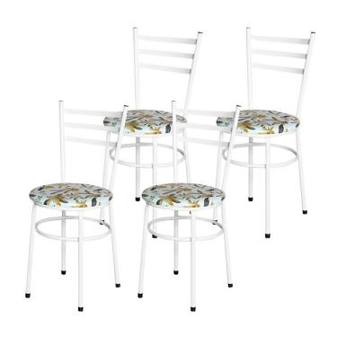 Imagem de Conjunto 4 Cadeiras Epóxi Branca Para Cozinha Assento Estampado Floral Orquídea