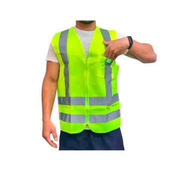 Imagem de Colete Refletivo Segurança Faixa Sinalizador Obras Trânsito com bolso 