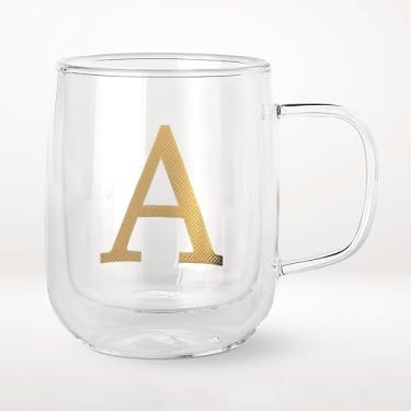 Imagem de COLLECTIVE HOME - Copos de café expresso, canecas de café de vidro de parede dupla, caneca de café isolada com alça, presentes personalizados para mulheres, homens, Natal, copos de monograma de 400 ml