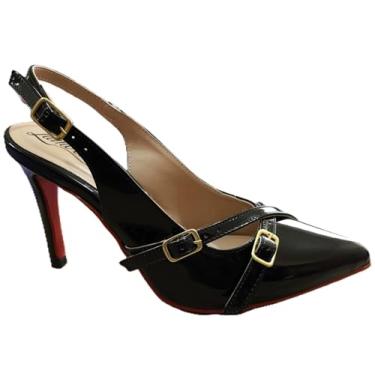 Imagem de Scarpin Slingback Preto Verniz Salto 10 Cm - Sapato Feminino (BR, Adulto, Numérico, 35)