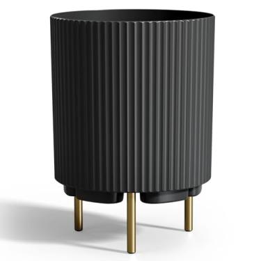 Imagem de NAYSAYE Vaso redondo com suporte, vaso de flores de plástico de 35 cm, vasos modernos com 3 suportes, vaso de jardim para sala de estar, escritório, jardim, varanda, preto