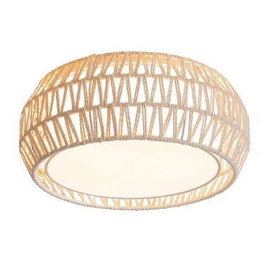 Imagem de WINGBO Luminária de teto moderna de 39,9 cm de montagem embutida com tecido e persiana dupla de acrílico para quarto, sala de estar, sala de jantar, corredor, entrada, branco