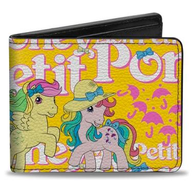 Imagem de Buckle-Down Carteira My Little Pony, Bifold, Mon Petit Poney Ponies e Cutie Marks Colagem Amarelo Rosa, Couro Vegano