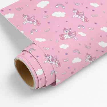 Imagem de Papel de Parede Infantil Unicórnio Mágico Rosa Autoadesivo Rolo 5m x 45cm Quarto Sala